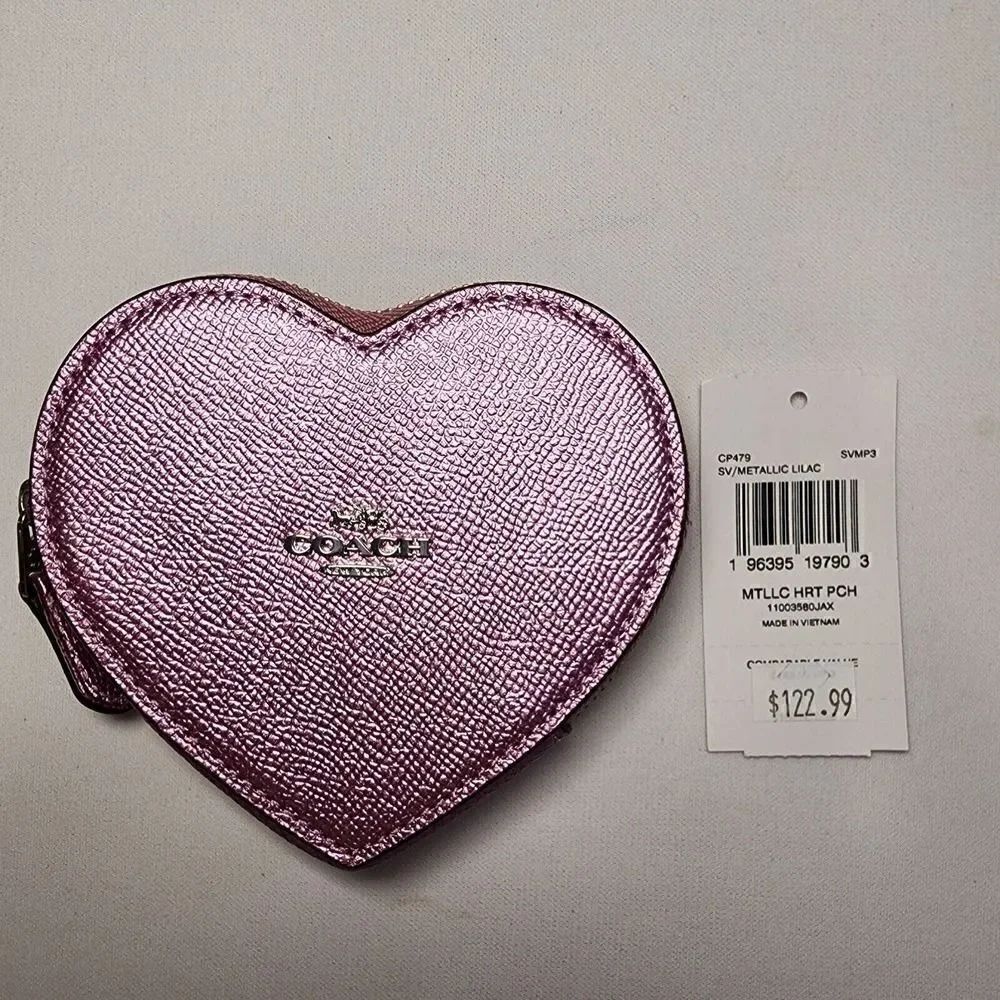 NWT Coach CP479 Metallic Lilac Leather Heart Coin Purse Pouch